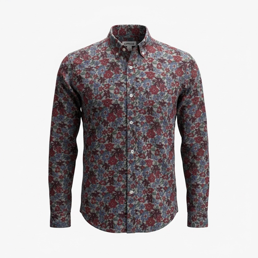 Express Button Down Shirt Mens Lg Multicolor Floral Slim Soft Wash Cotton
